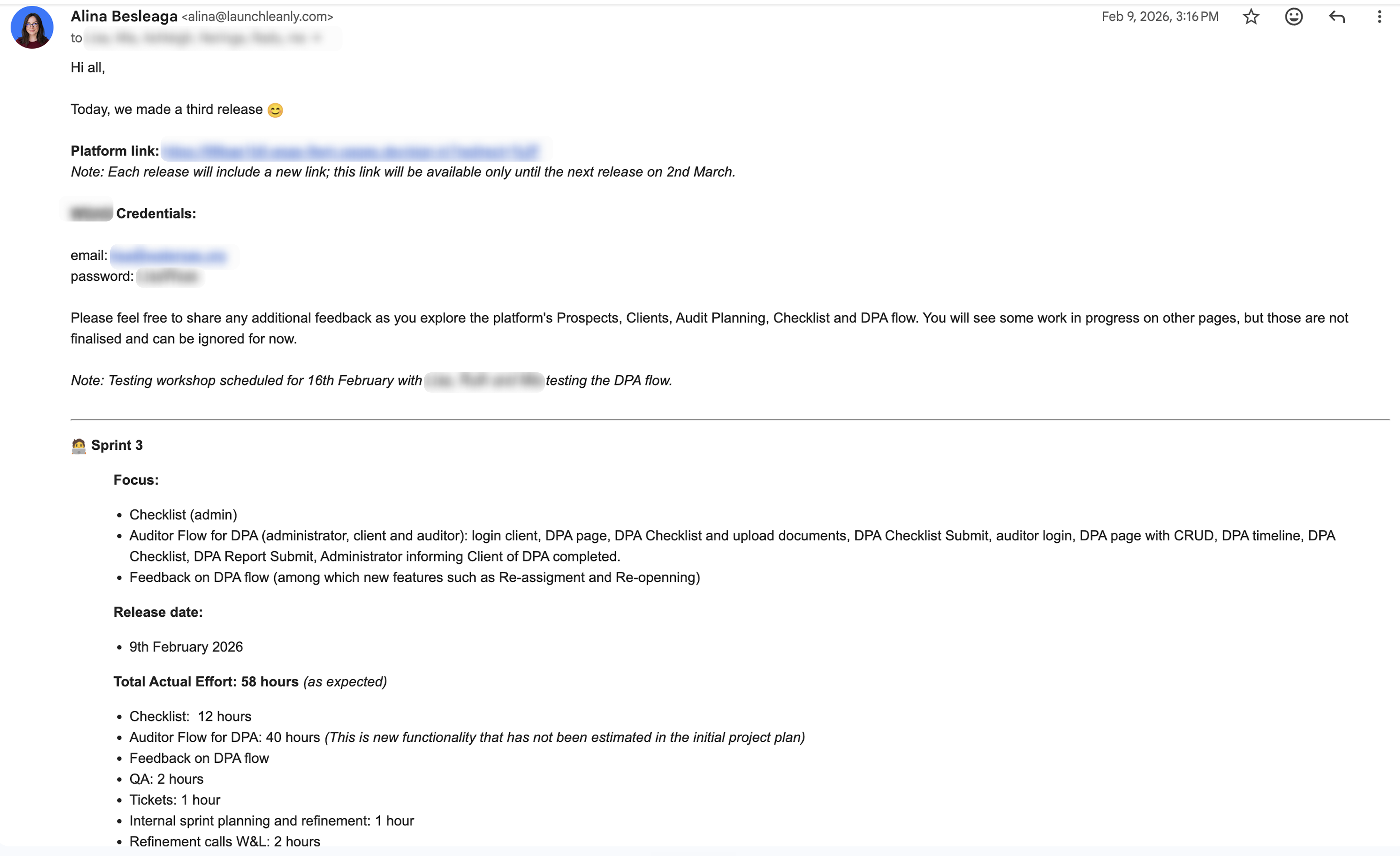 Sprint release update email